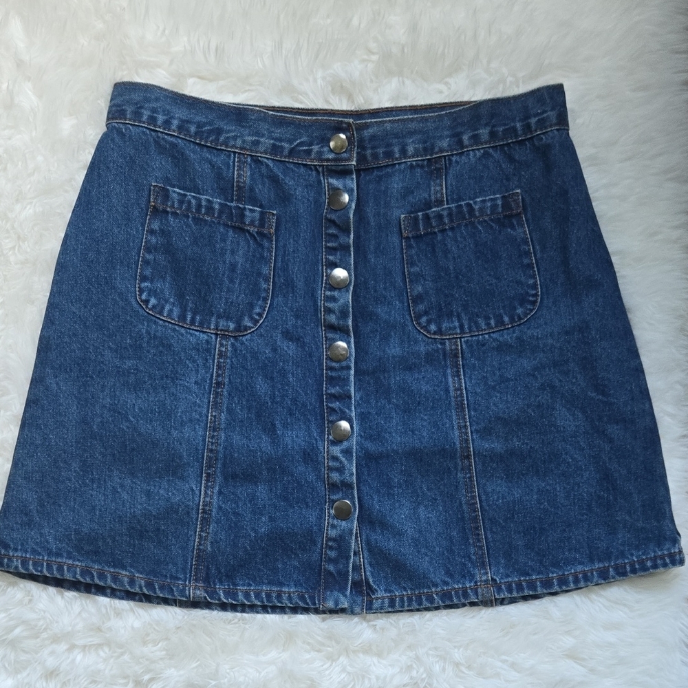 Denim Button-Front Skirt